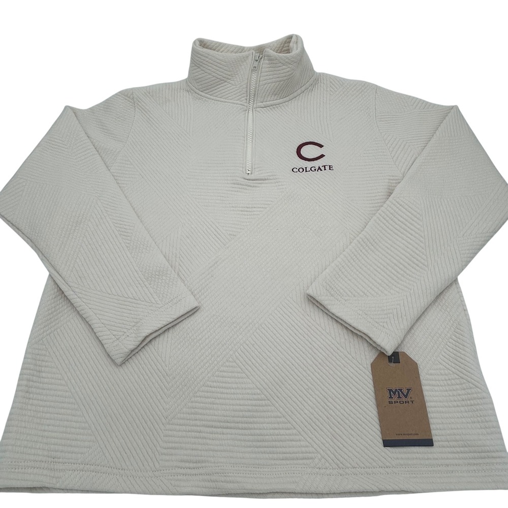 MV Sport NEW Colgate University Quilted Quarter Zip Pullover Cream W25145 L